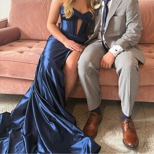 Sherri Hill Strapless Navy Blue prom dress